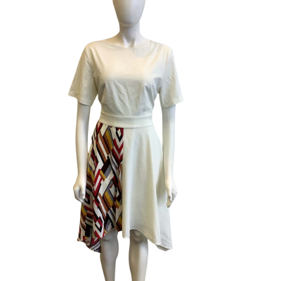 BNWT Saturday Club Women's Size XL Short Sleeve Midi Dress White & Multicoloured Pattern
