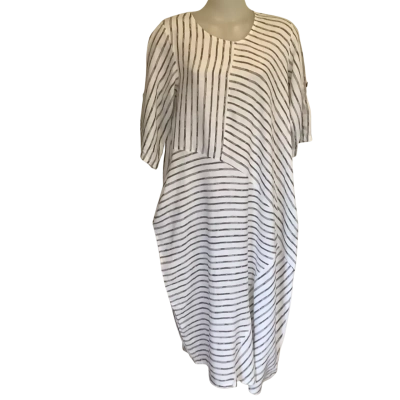 La Strada.  Grey and White Striped Asymmetrical Cocoon Dress.   Size M 