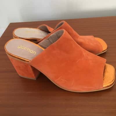 Gorman Womens  Size 38 Orange Suede Heeled Slides RRP $199 (CAB2)