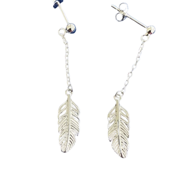  Womens SRS Stirling silver feather 4cm drop Earrings 