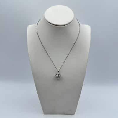 Sparkly Clear Stone Silver Tone Ball Pendant Necklace