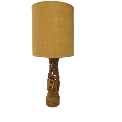 Vintage Hand Carved Wooden Indonesian Table Lamp