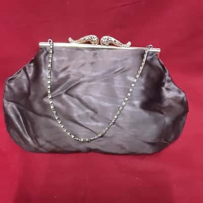 Brown satin finish with gold hardware evening formal  vintage boho clutch Style purse