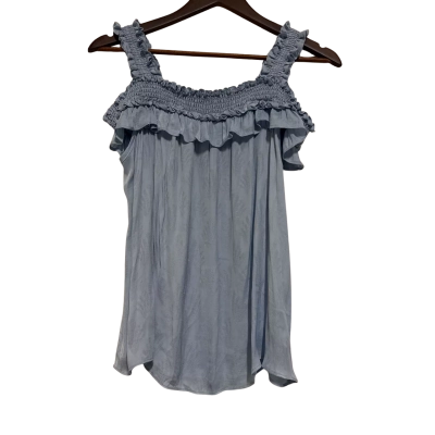Anthropologie Womens Size XS Relaxed Off Shoulder Ruffled Smocked Neckline Top Blue 