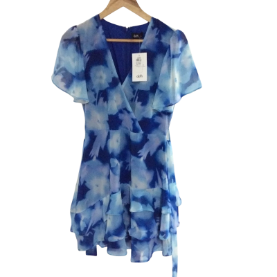 Dotti Womens  Size 10 Midi Dress / Short Sleeve Dress  Blue / Floral / Navy Blue 