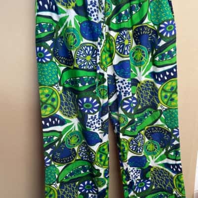 Keshet Womens  Size L / M Casual Pants Blue / Green / Pattern / White 