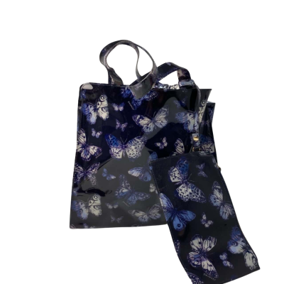 Review Womens Tote Bag Blue / White butterfly with small case