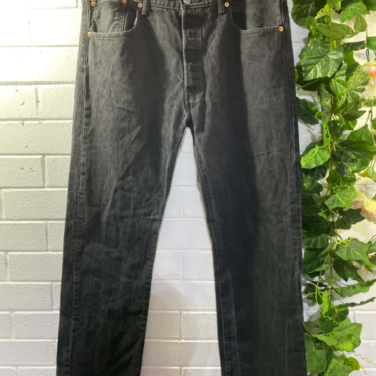 Levis Mens Size 38 501 Straight Jeans Black