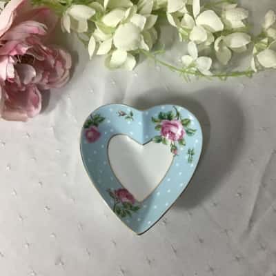 Royal Albert “Polka Blue” Heart Shape Fine Bone China Trinket Dish