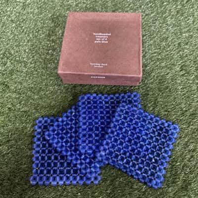Bombay Duck London Blue Hand Beaded Coasters x 4 (New in Box)