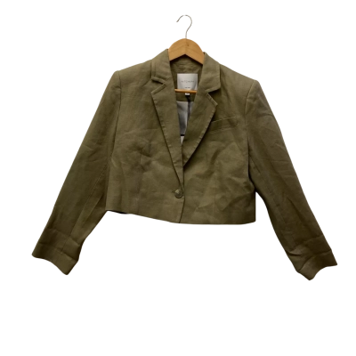 *NEW* Witchery Size 10/S Women's Linen Single-Breasted Cropped Blazer in Washed Green (RRP $299.95)