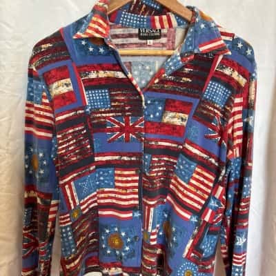  Womens  Size L Button Up Top / Long Sleeve Shirt Blue / Multicoloured / Pattern / Red 