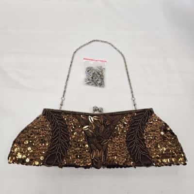  Womens Brown Sequin and Bead Evening Bag 