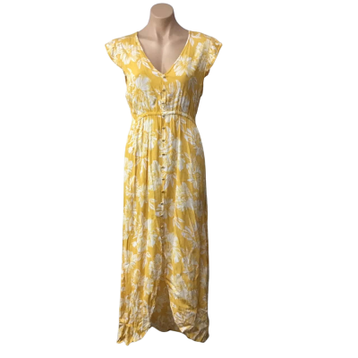 Jeanswest Womens Size 12 Yellow / White Floral Cap Sleeve Maxi Dress  