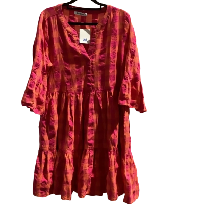 Just Jeans Womens  Size 10 Babydoll Dress Checked / Orange / Pink  RRP $99.95