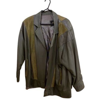  Womens  Size M Leather Jacket Beige / Green 