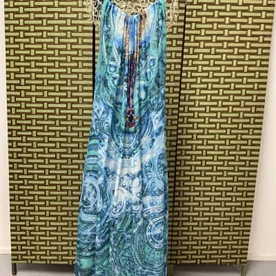 NWT INOA Australia Women’s 100% Silk RRP $269 One Size Casual Exquisite Soft & Feminine Resort Wear High End Free Size Maxi Sleeveless Multicoloured Summer Dress Spring Beachwear 