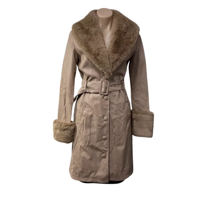 Lioness Womens Size XXS Tan Brown Brooklyn Long Trench Coat with Belt (new)