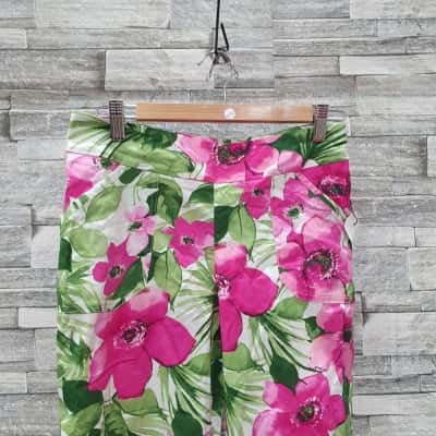  Bencivenga Womens  Size 42 Skinny Leg Pants / Straight Leg Pants Floral / Green / Pink  / White 
