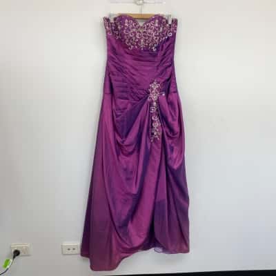 Purple Embellished Strapless Evening Maxi Dress Size 28 