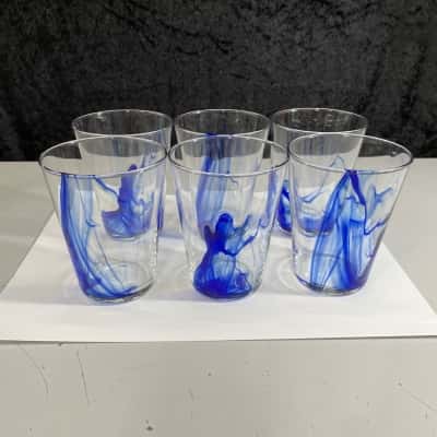 Blue Swirl Glass Tumblers x 6