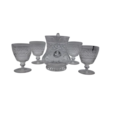 BEAUTIFUL VINTAGE CRYSTAL JUG AND 4 GLASSES SET