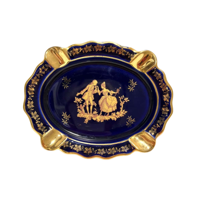 Limoges Cobalt Blue 22K Gold Ashtray France