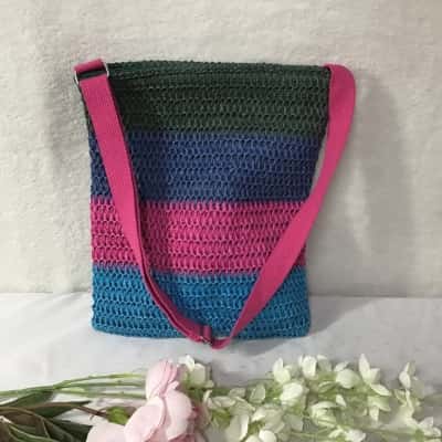 Taking Shape Womens Woven Green / Navy Blue  / Pink  / Blue Striped Tote Bag 