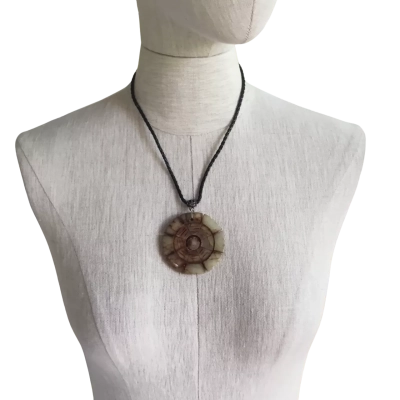  Chinese Nephrite Jade Spinning Prayer Wheel  Necklace Brown 