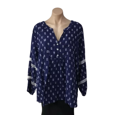 Blue Illusion Womens Size 3L Royal Blue / White Pattern Long Sleeve Top