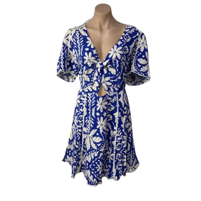 Forever New Womens Size 20 Blue / White Pattern Short Sleeve Mini Dress