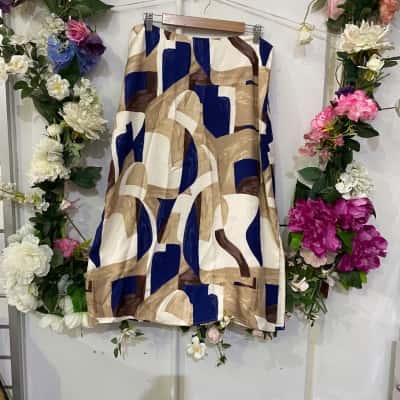 Trenery Womens  Size 14 Maxi Skirt Blue / Brown / Cream / Pattern 