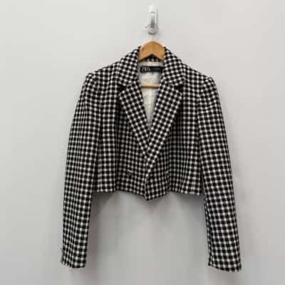 Zara Cropped Checked Blazer - Size S 