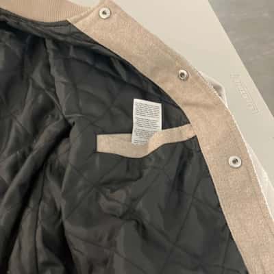 Jack & Jones Mens Size L Brown / Cream / Off White TS studios 1990 polyester, cotton, viscose & wool bomber/letter jacket