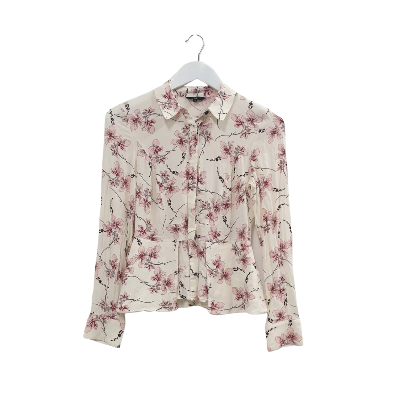 Cue Womens Size 6 Floral Long Sleeve Shirt Cream(s)
