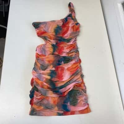 Angel Biba Colourful Mesh One Shoulder Cut Out Bodycon Mini Dress  Size 10 