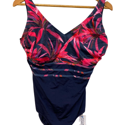 BNWT POOLPROOF Womens  Size 14 Coverall Swimsuit Floral / Navy Blue 