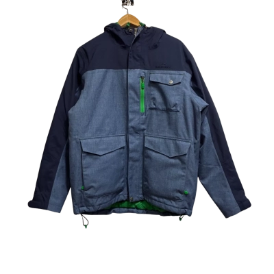 Kathmandu, Mens, Size M, dark blue and blue with green accented waterproof jacket with hood