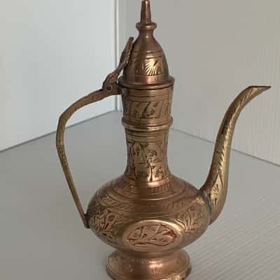 Vintage Etched Brass Miniature Water Pitcher