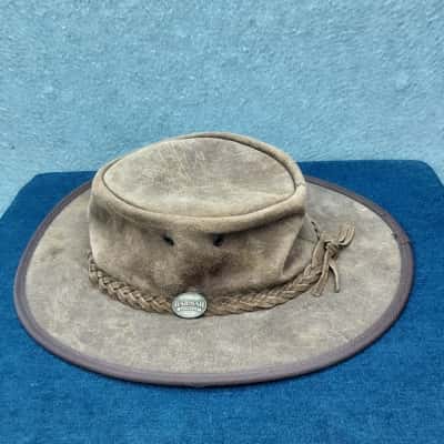 Barmah Mens  Size L Brown suede finish full leather iconic Australian fold away oiled leather hat