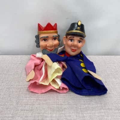 Vintage German Hand Puppets Set of 2 two dolls , Rubber headed puppets 