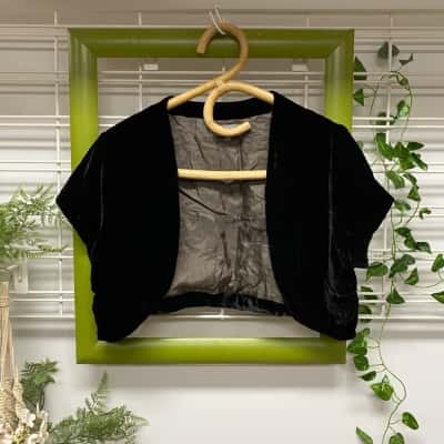  Poem Womens 100% Silk Crushed Velvet Bolero/Shrug Black Size L