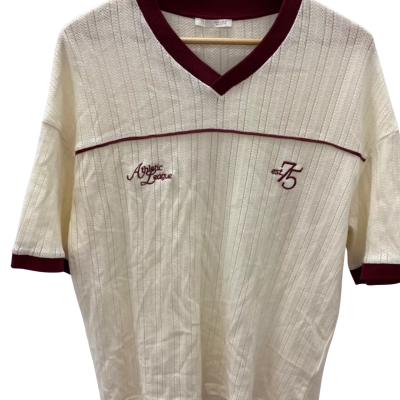 Zara Mens  Size L Short Sleeve v neck Shirt Maroon / Off White 