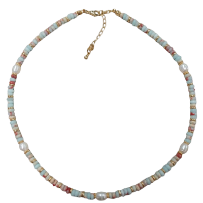 Multicoloured Crystal Stone and Pearl Necklace 