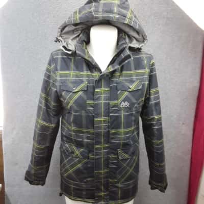  Kids  Size 14 Shades of Grey check print hooded lined outdoor expedition winter waterproof jacket