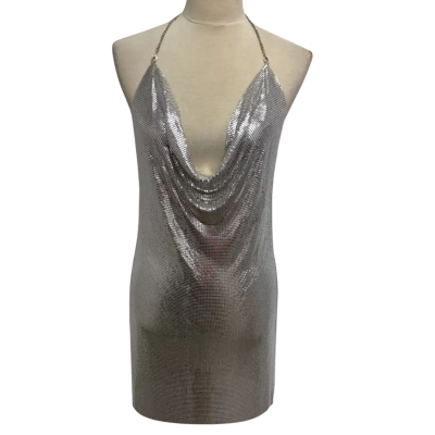  Stunning Women’s Silver Metal Chainmail Party /Rave Dress 