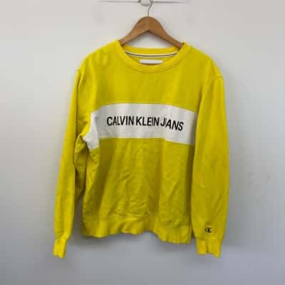 Calvin Klein Jeans Yellow Logo Print Jumper  Size XL 