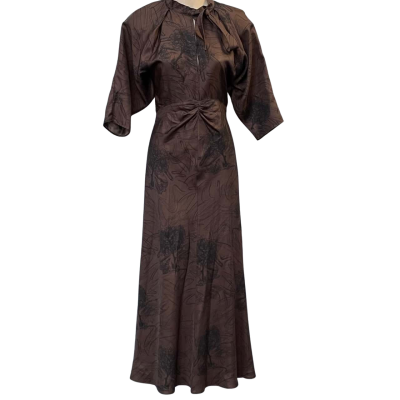 Oroton Womens Size 8 Maxi Dress / Short Sleeve Dress Black/Brown/Pattern