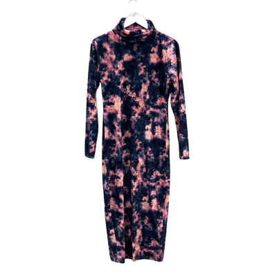 New Boohoo Women's Size 16 Tie Dye Velvet Roll Neck Midi Dress Pink