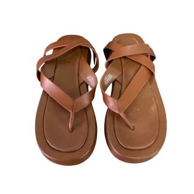 AERE Womens  Size 7 Strappy Thong Sandals Brown 